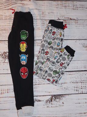 Marvel Comics Boys Jogger Pants 2Pack Size 7/8 Black Gray Superhero Lounge Pants